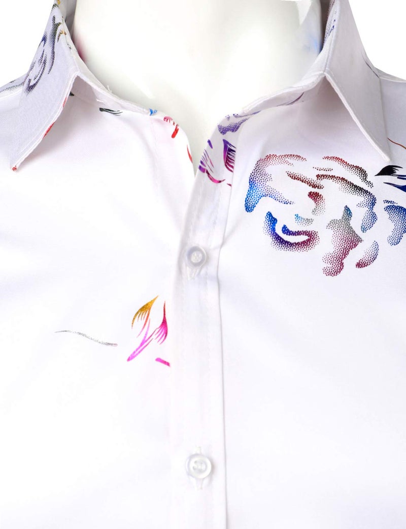 ZEROYAA Mens Hipster Gold Rose Printed Slim Fit Short Sleeve Button Down Dress Shirts ZZCL41 Multicolored Large - Image 4